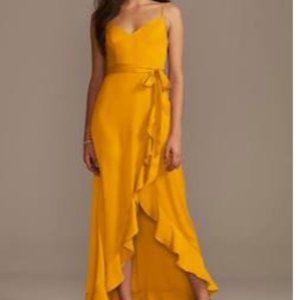 NEW Spaghetti Strap Crepe Ruffle Marigold Dress